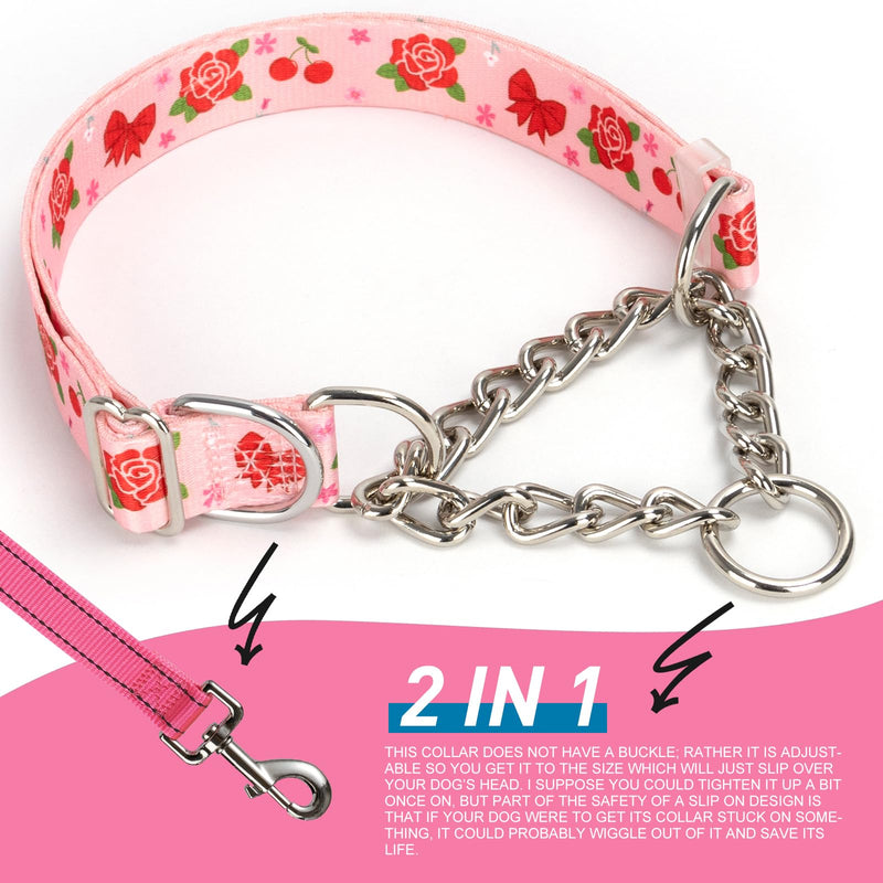 No-Pull Martingale Dog Collar with Chain, Reflective Adjustable Training Collar with Rose Flower Design for Medium, Large, XL Dogs(Medium) - PawsPlanet Australia