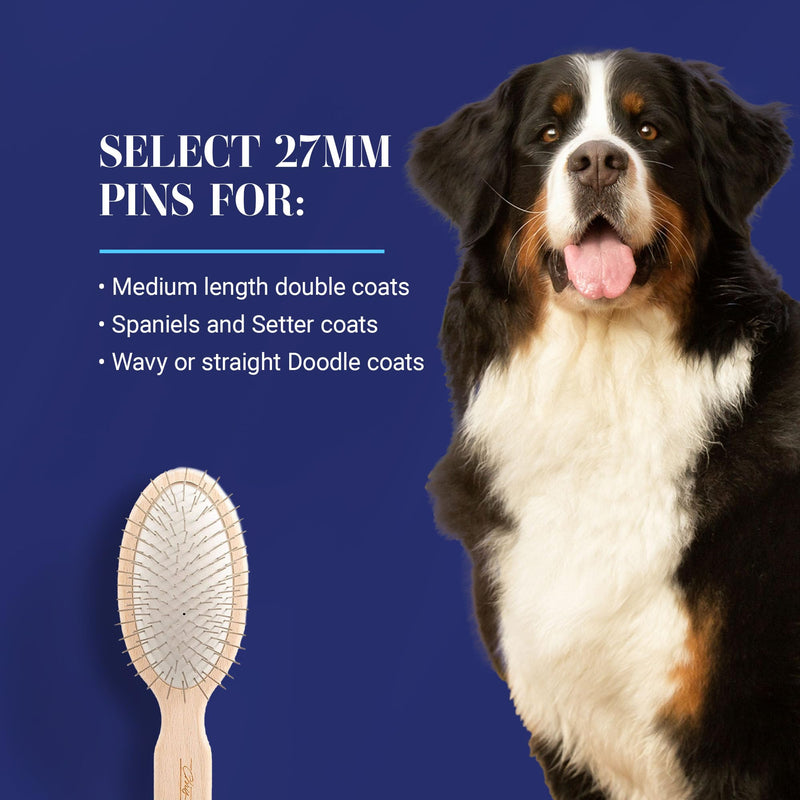 Chris Christensen Dog Brush, 27 mm Oval Pin Brush, Original Series, Groom Like a Professional, Stainless Steel Pins, Lightweight Beech Wood Body, Ground and Polished Tips Brown - PawsPlanet Australia