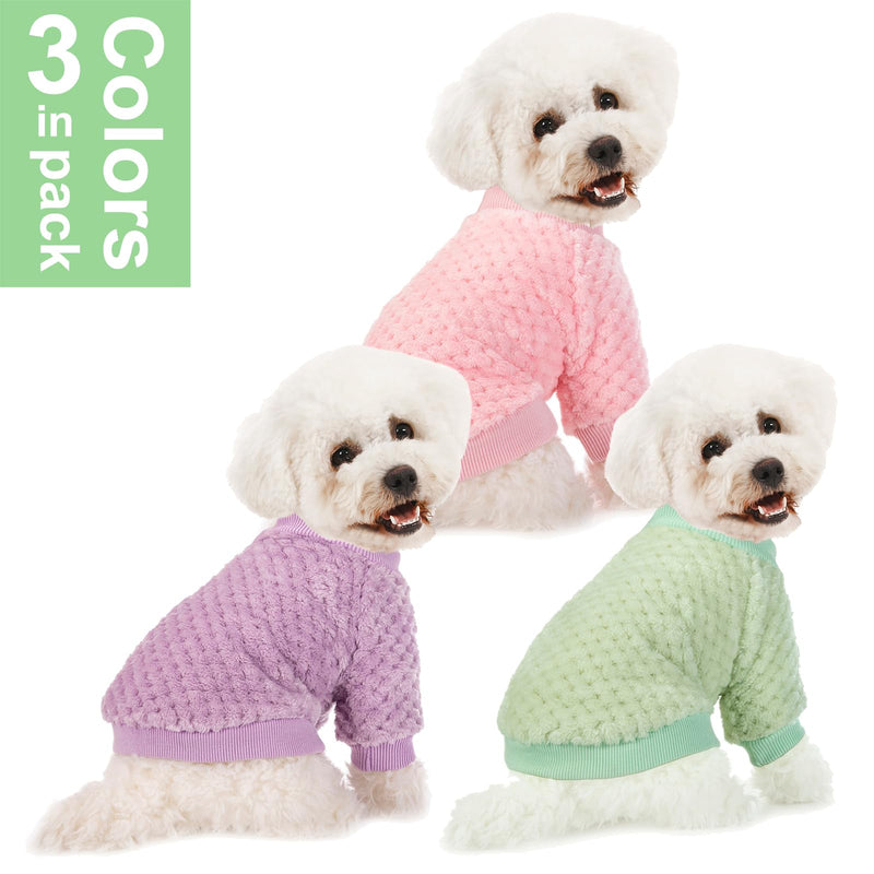 Dog Sweater, 3 Pack Dog Sweaters for Small Medium Dogs or Cat, Warm Soft Flannel Pet Clothes for Dogs Girl or Boy, Dog Shirt Coat Jacket (Medium, Pink+Purple+Light Green) - PawsPlanet Australia