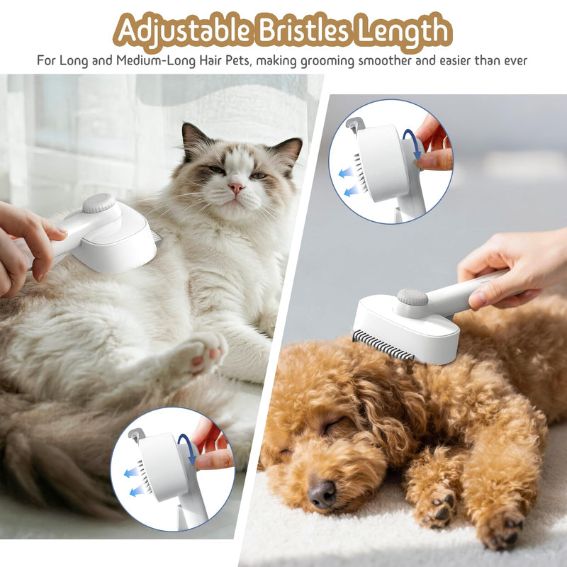 Dog & Cat Brush for Shedding, 2 in 1 Self Cleaning Deshedding Brush with Adjustable Bristle Length & Dematting Comb, Skin Friendly Grooming Tool for Long & Medium-Long Hair Pets Gray - PawsPlanet Australia