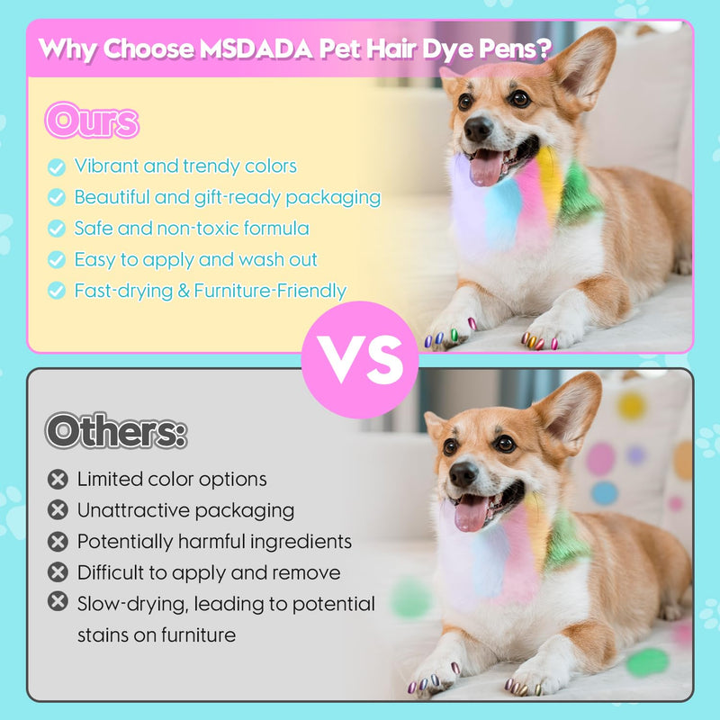 MSDADA 12 Colors Quick Dry Dog Nail Polish Pens & 10 Colors Washable Dog Hair Dye Pens to DIY Beautiful Dog Styling, Dog Safe Easy Application Creative Dog Accessories, Funny Gifts to Dog Cat Lovers - PawsPlanet Australia