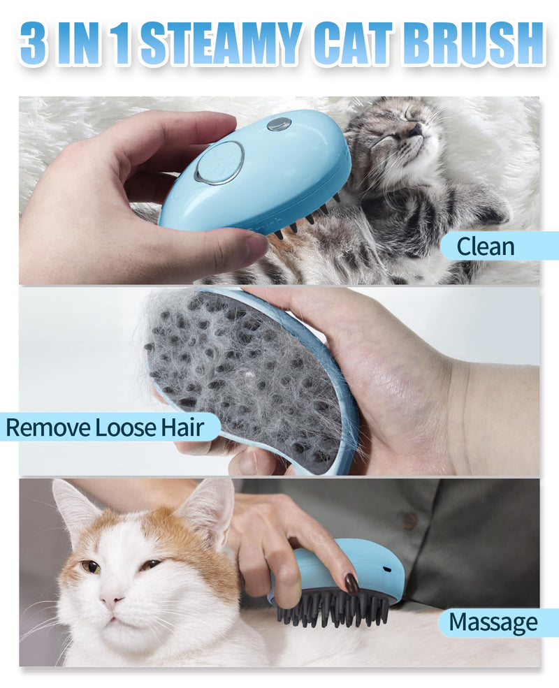 Cat Steam Brush for Shedding - 3 in 1 Steamy Cat Brushes for Grooming and Massage - Whales Shaped Cats Brush with Steam for Dogs, Removing Tangled and Loose Hair (Blue) Blue - PawsPlanet Australia