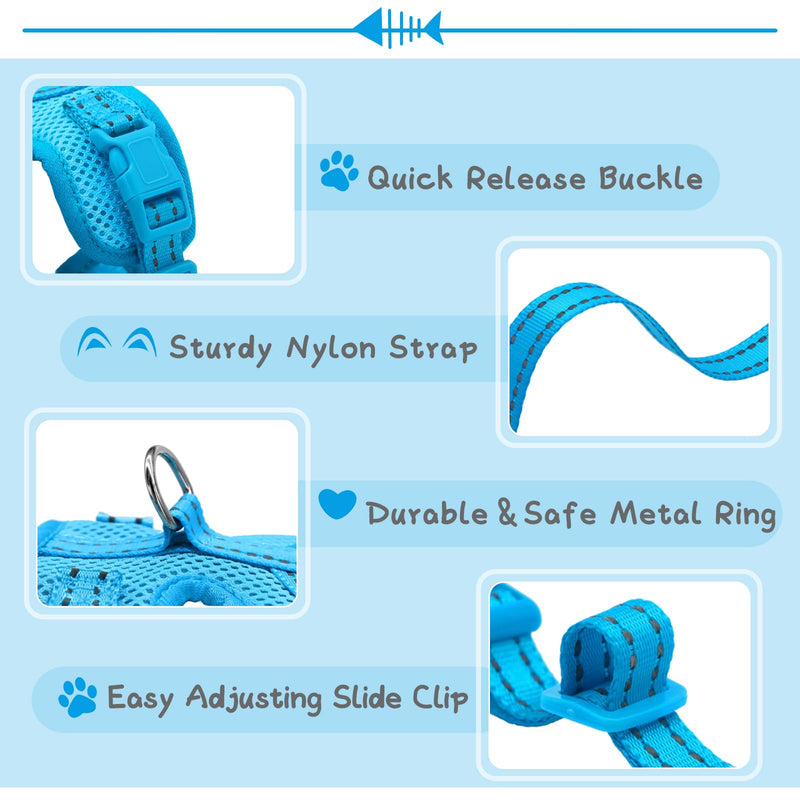 Supet Cat Harness and Leash Set for Small to Large Cats Adjustable Cat Vest Harness with Reflective Trim Universal Cat Leash and Harness for Cats/Puppies Medium (Chest: 17.5" - 19.5"） Lightblue - PawsPlanet Australia