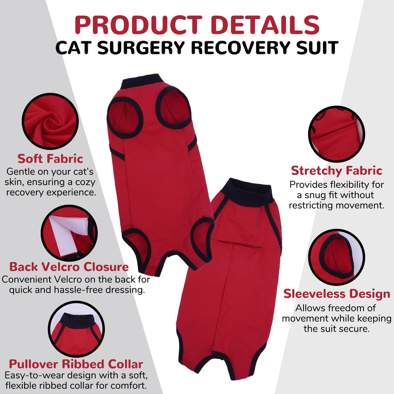 Cat Bodysuit After Surgery Size S, Cat Bodysuit Cotton, Cat Clothing for Cats, Body Cat After Surgery Castration, Soft Surgical Protective Suit, Breathable E-Collar Alternative for Recovery red