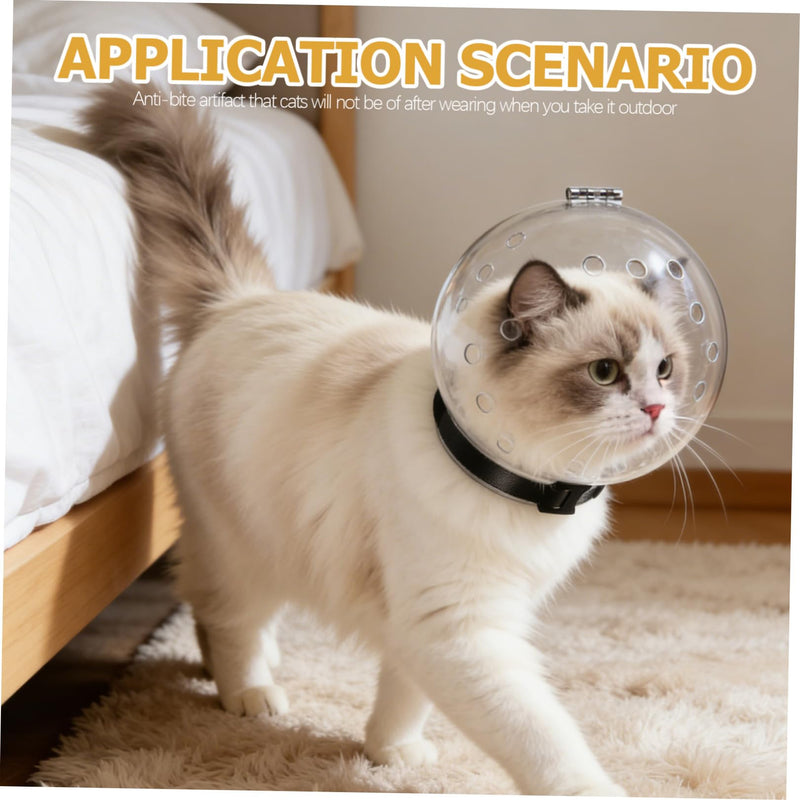 Safe design cat head guard made of ABS with transparent cat shockproof lightweight and adhesive closure for outdoor use.
