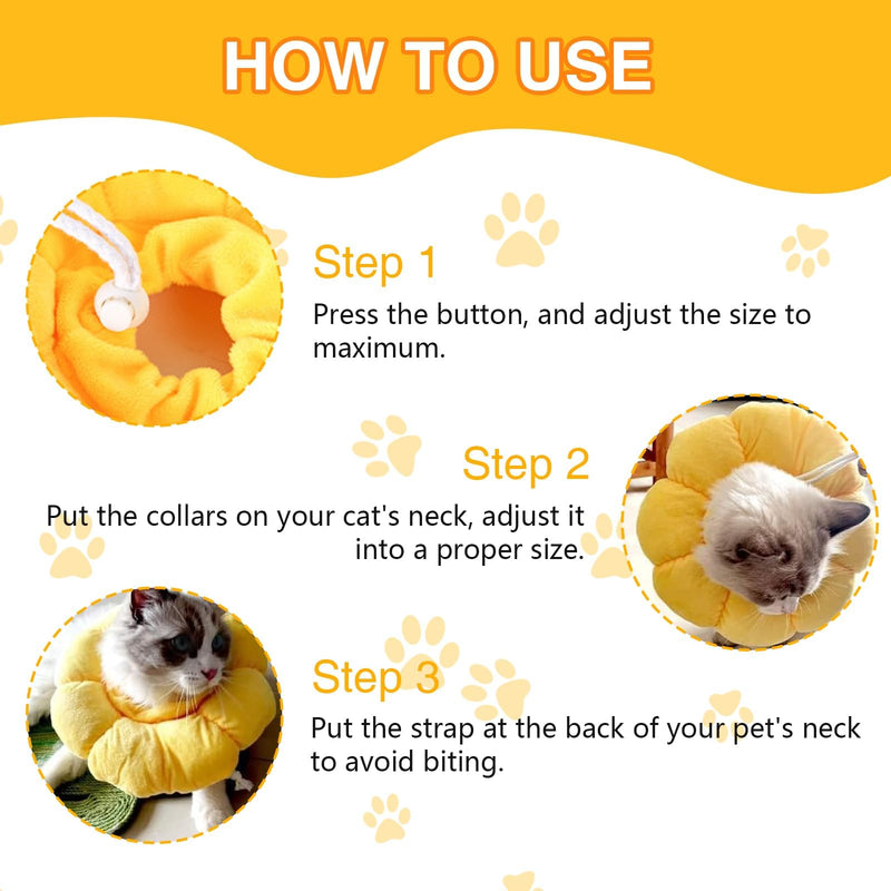Cat Cone Collar,Cute Sunflower Neck Cone Adjustable Pet Recovery Collar for Cats Cat Donut Collar Anti-Bite Lick Cone Collar Soft for Cats Dog Rabbit Pet Medical M