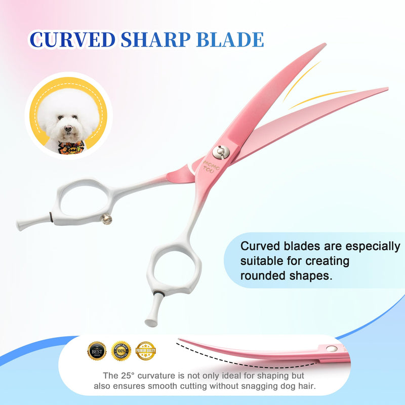 Curved Dog Grooming Scissors Pink to White Gradient 440C Stainless Steel Pet Grooming Shears Sharp Durable Dog Shears for Professional or Home Use Ergonomic Handle with 2 Silicone Finger Rings - PawsPlanet Australia