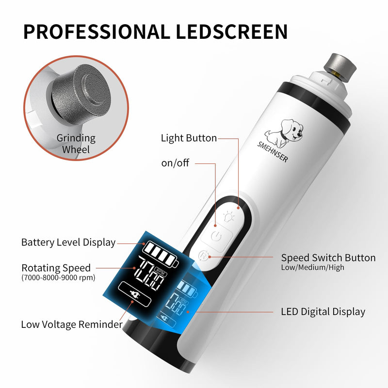 YFL Upgraded Dog Nail Grinder with LED Light, Super Quiet 2-Speed Electric Pet Nail Trimmer, Professional Rechargeable Dog Nail Clippers for Large Medium Small Dogs & Cats