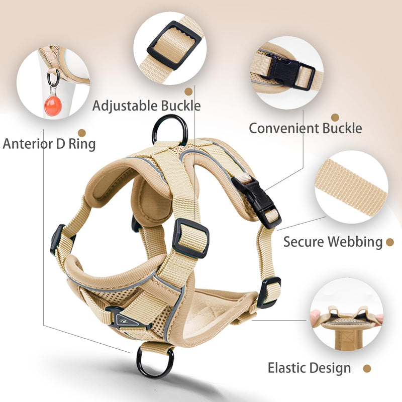 No Pull Dog Harness with Leash Set for Small Sized Dog, Reflective Adjustable No Choke Front Clip Cat Vest Harness with Breathable Mesh, Comfortable Soft Padded Pet Vest, Brown M M (Neck 8.42-12.75'' Chest 8.42-14.72'') - PawsPlanet Australia