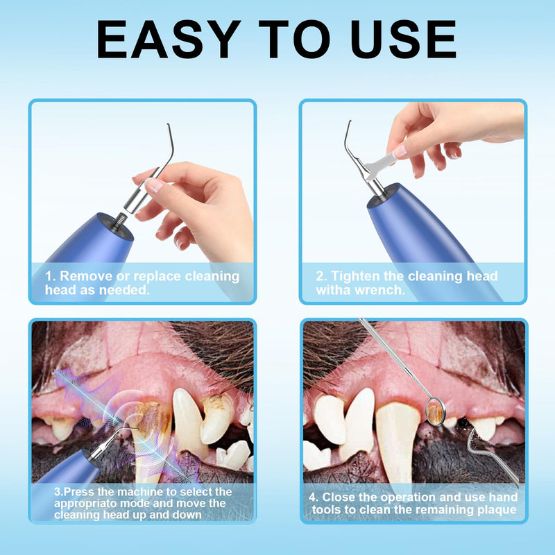 Ultrasonic Dog Plaque Remover Tool, 3 Modes Plaque and Tartar Remover for Dogs, Low Noise Sonic Dog Tartar Remover Dogs Plaque Remover with Toothbrush 2 Cleaning Head for Pet Dental Care, Blue JY09 - PawsPlanet Australia