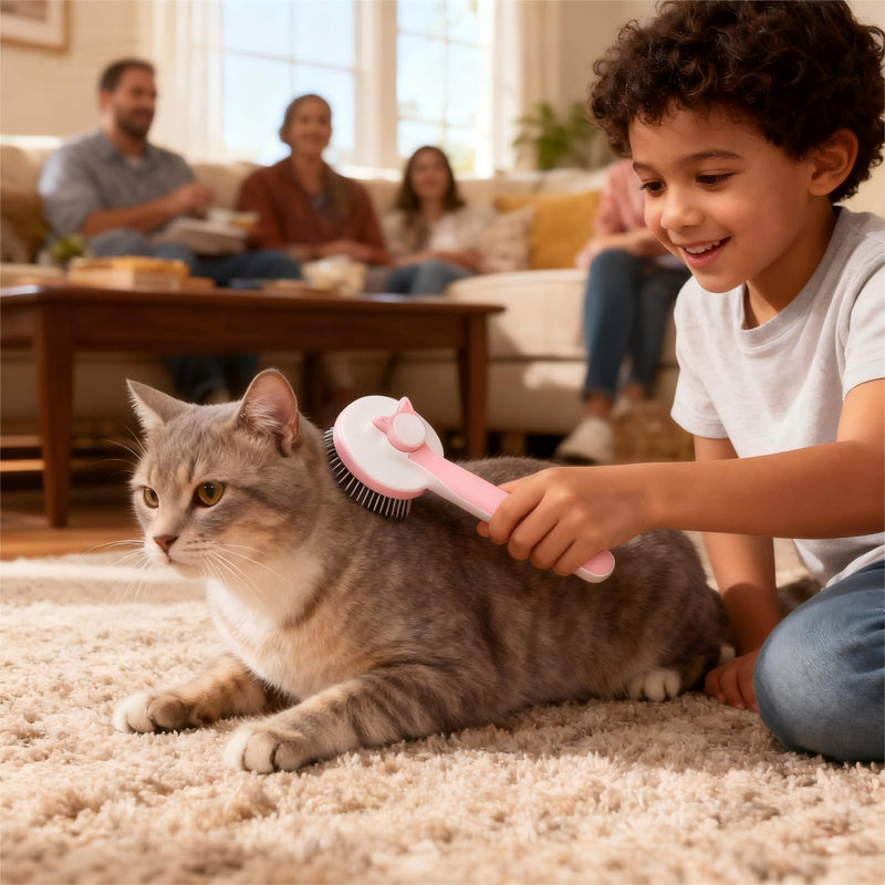 Cat Brush for Shedding & Grooming - Self-Cleaning Deshedding Tool Professional Dog Brush for Short/Long Hair, Indoor Cats Brush with Tangle-Free Control, Gentle on Kittens & Sensitive Skin (Gray) Gray - PawsPlanet Australia
