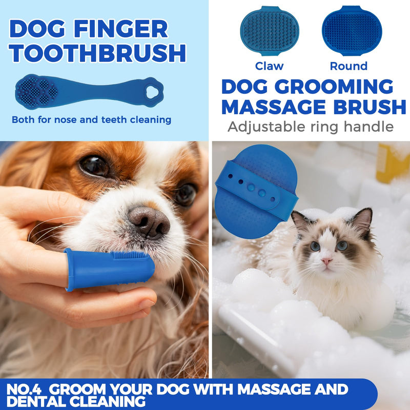 PAWCHIE Bath Grooming Kit for Pets, 9 PCS Hair Brush Set with Towel,Washing Gloves,Bath Brush and Adjustable Handle Shampoo Brush & Scrubber for Short Long Haired Dogs and Cats,Dog Bath Supplies,Blue - PawsPlanet Australia