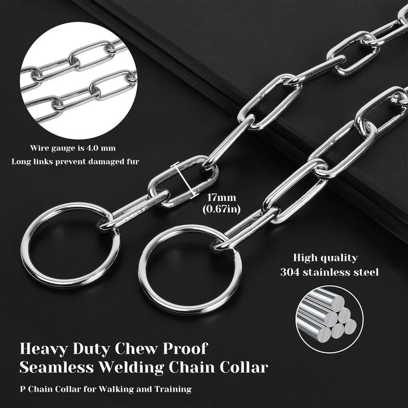 Fur Saver Silver Dog Chain Collar,Heavy Duty Chew Proof Stainless Steel Chain Dog Training Collar | No-Pull Slip Chain for Medium Large Dogs for Easy Control | 61cm (24in) 24" - PawsPlanet Australia