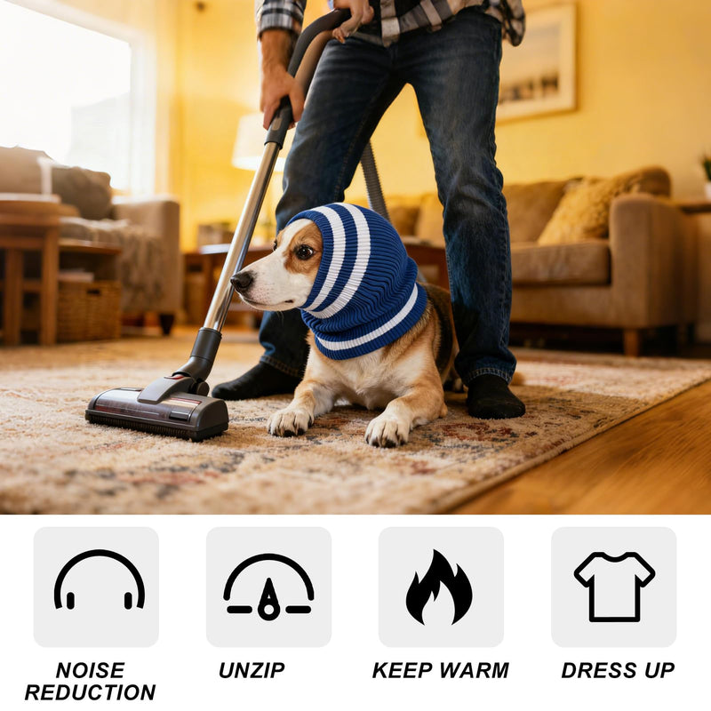 EASY JOY Dog Snood & Ear Protector, Dog Ear Muffs & Cover for Noise Reducing, Anti-Anxiety, Warm Knit Snood for Dogs and Cats Neck Protection, Size M, Blue