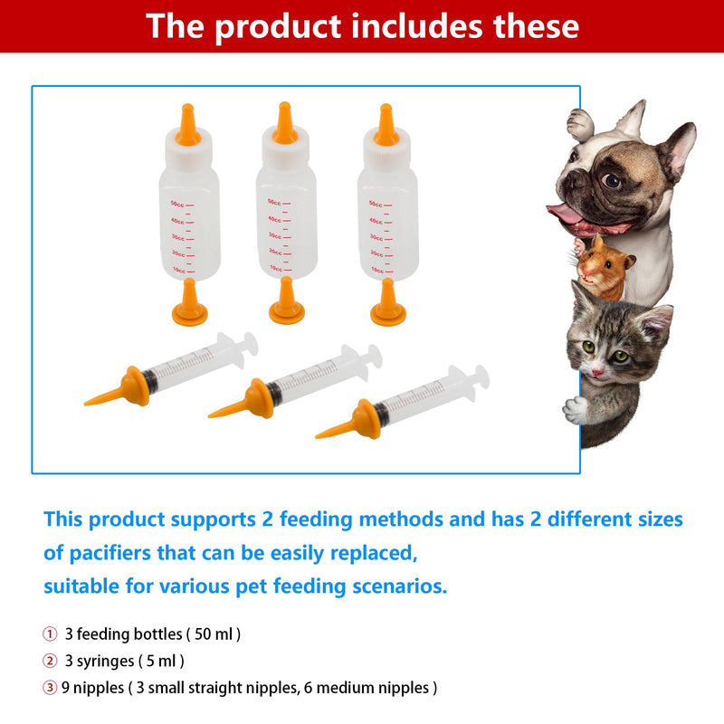 Pet Feeding Bottle and Syringe Set for Puppies and Kittens(3 Bottles,3 Syringes,9 Nipples) - PawsPlanet Australia
