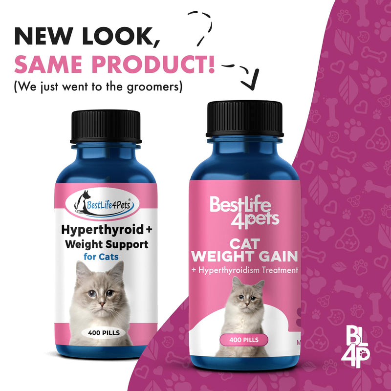 BestLife4Pets Cat Hyperthyroid + Weight Gain Support - Feline Thyroid Supplement for Metabolic Support - All-in-One Thyroid Supplement for Weight Management - Easy to Use Natural Pills