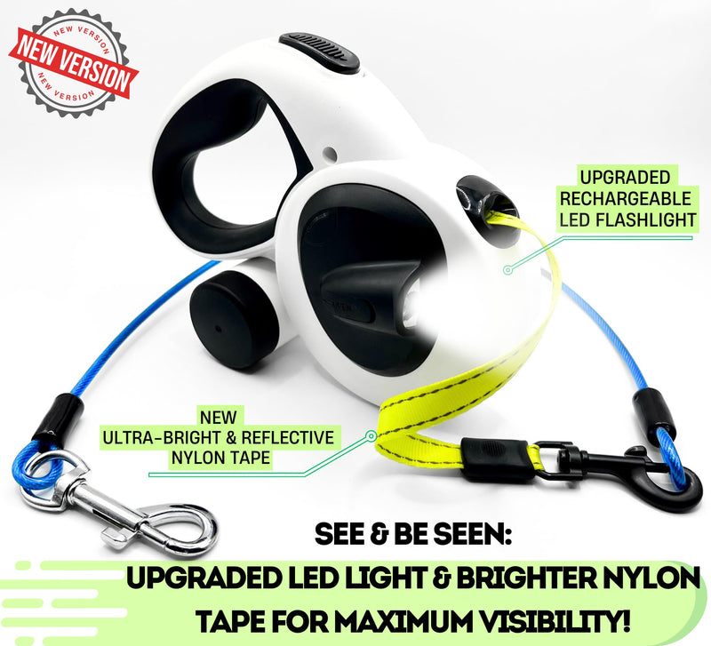 Snuggle Paws 16ft Retractable Dog Leash – All-in-One with LED Flashlight, Poop Bag Holder, Heavy Duty Chew-Proof Steel Cable & Reflective Tape – Compact, No-Tangle Leash for Small Dogs up to 44 lbs S | 16.4 ft | 44 lbs - PawsPlanet Australia