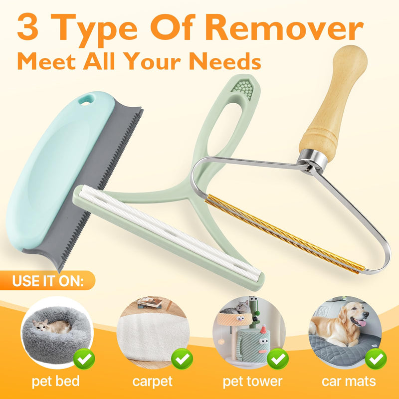 Pet Hair Removal Tool 3 Pack Dog Cat Hair Remover Carpet Scraper Rake Fur Removal Brush Lint Remover Shaver for Car Furniture Couch Green - PawsPlanet Australia