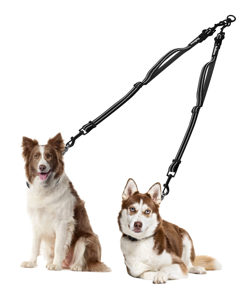 PetBonus Dual Dog Leash Splitter, No Tangle Detachable Double Leashes Coupler for Walking 2 Dogs, Reflective Adjustable Two Dog Training Lead Attachment for Small Medium Large Dogs (Medium, Black) Medium (25-60 lbs)