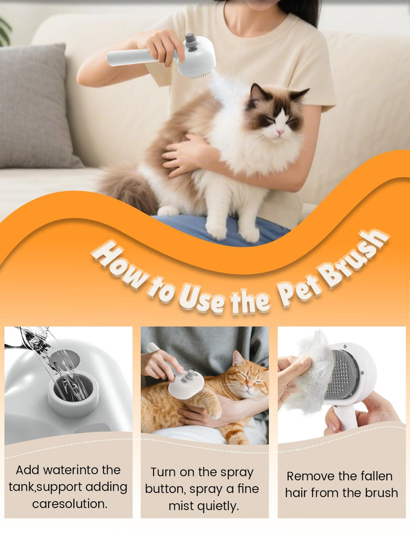 Cat Steam Brush with Release Button-Rechargeable Pet Steam Brush for Long Short Hair Cats Dogs,Dog Grooming Brushes,Self Cleaning Cat Spray Comb With Water Tank for Removing Loose Fur