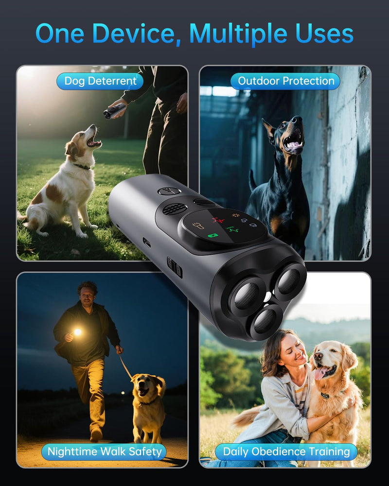 2025 Dog Bark Deterrent Devices with HD Display – No Shock Dog Training Tool with 3 Emitters, 50FT Range, Flashlight, Rechargeable Anti-Bark Deterrent for All Dog Sizes