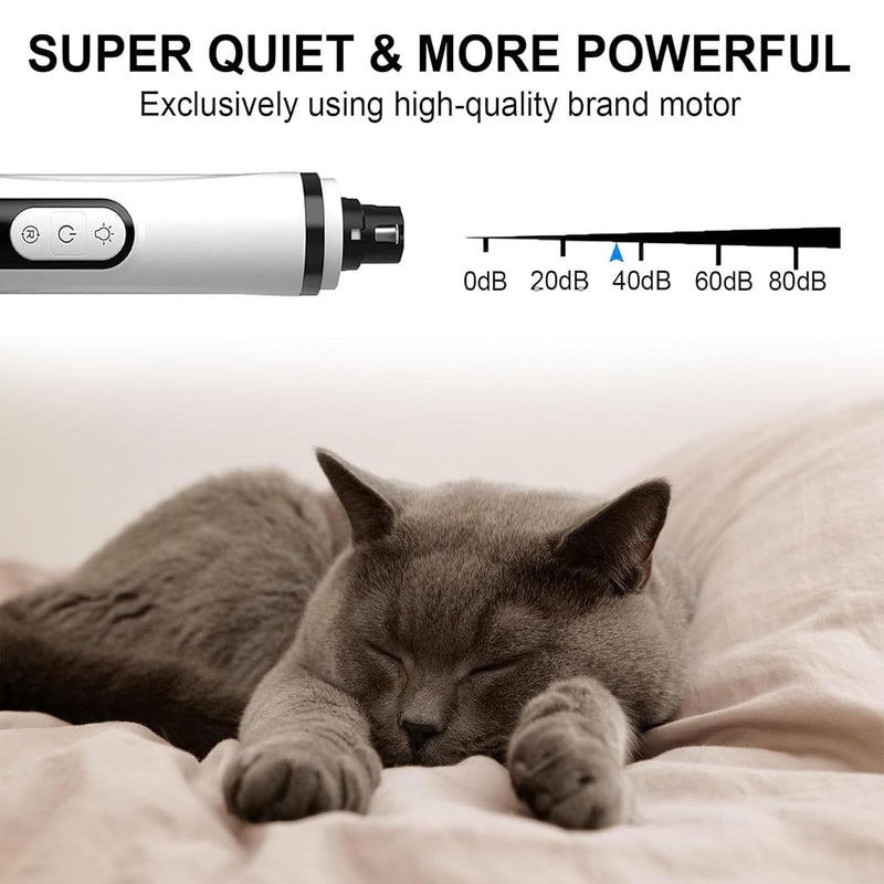 Silent Groom Pro Nail Grinder, 2025 New Nail Grinder for Dogs and Cats with LED Light & 3 Speeds, 2000mAh USB Rechargeable Dog Nail Trimmer for Thick Nails (1pc+2 Heads) - PawsPlanet Australia