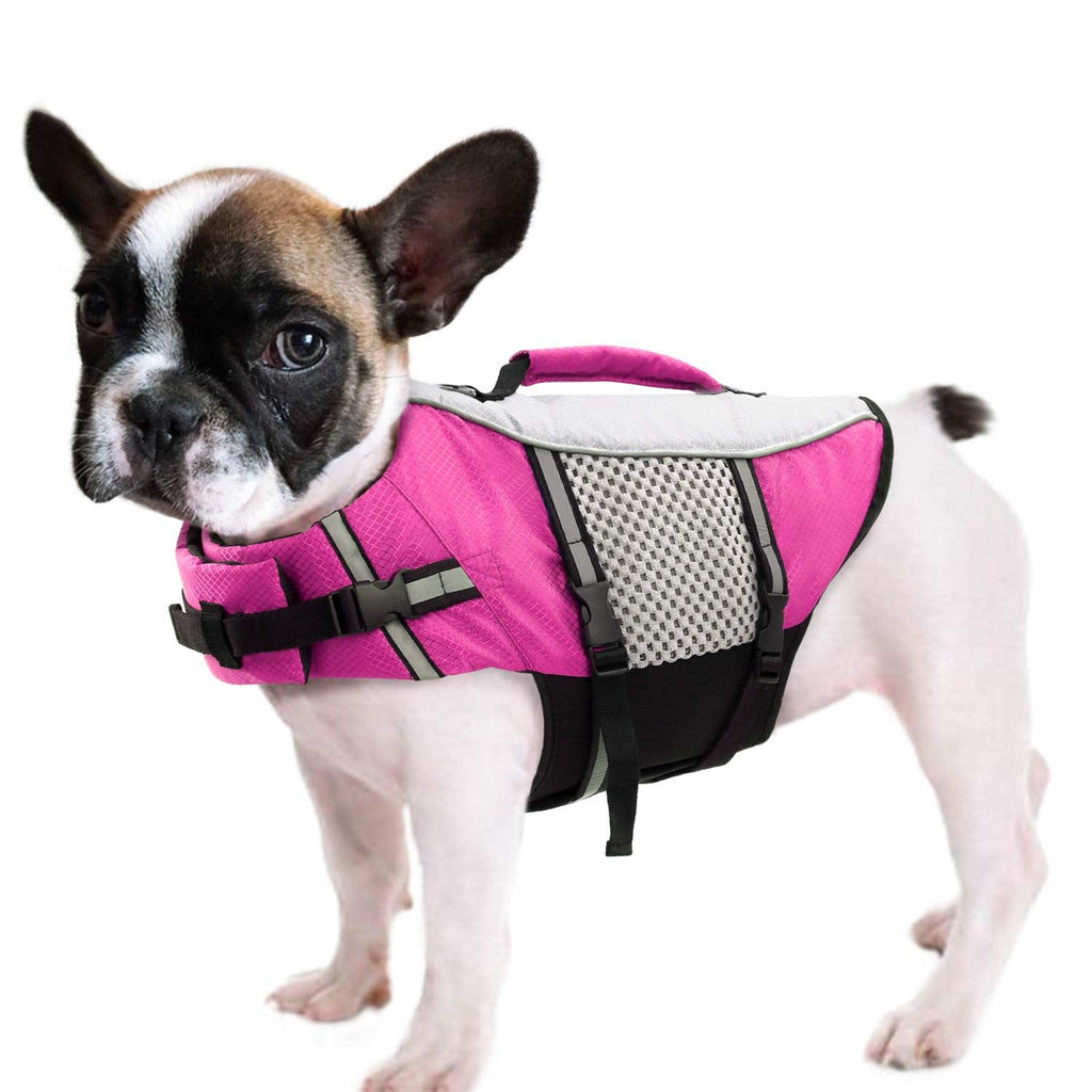 Queenmore Dog Life Jacket Swimming Vest Small Medium Dogs Neoprene Water Boating Life Preserver Lightweight Reflective Cat Puppy Kayaking Lifesaver for French Bulldog,Yorkie Terrier,Bichon(Pink,S) Pink