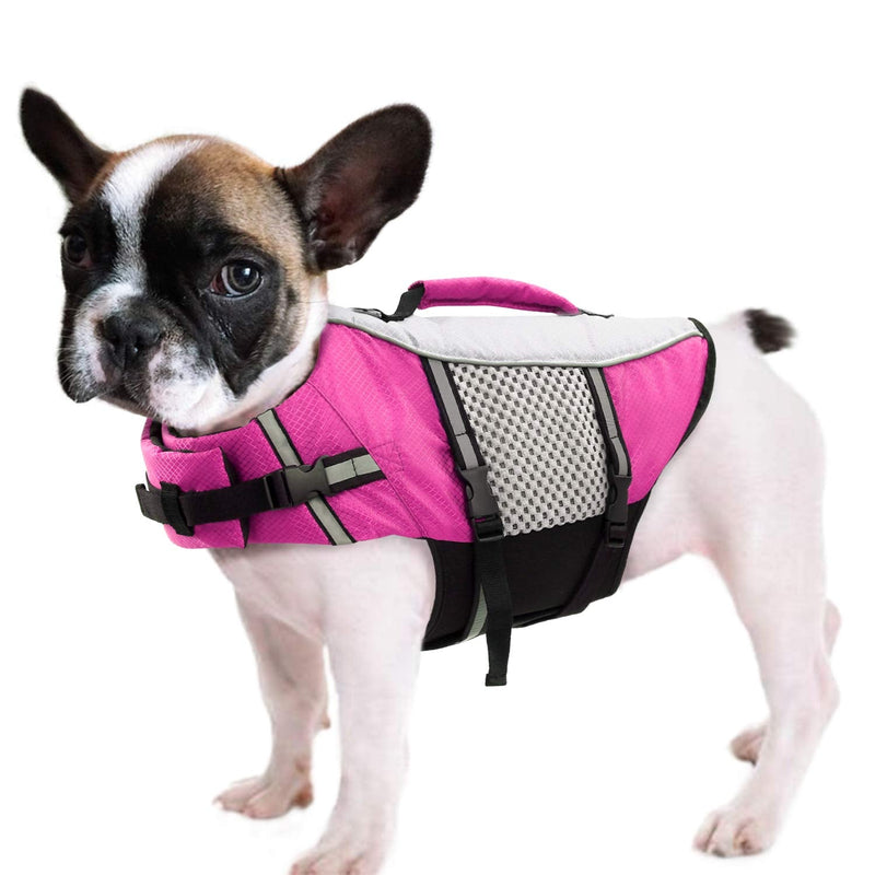 Queenmore Dog Life Jacket Swimming Vest Small Medium Dogs Neoprene Water Boating Life Preserver Lightweight Reflective Cat Puppy Kayaking Lifesaver for Yorkshire Terrier,Chihuahua,Teacup (Pink,XS) X-Small Pink