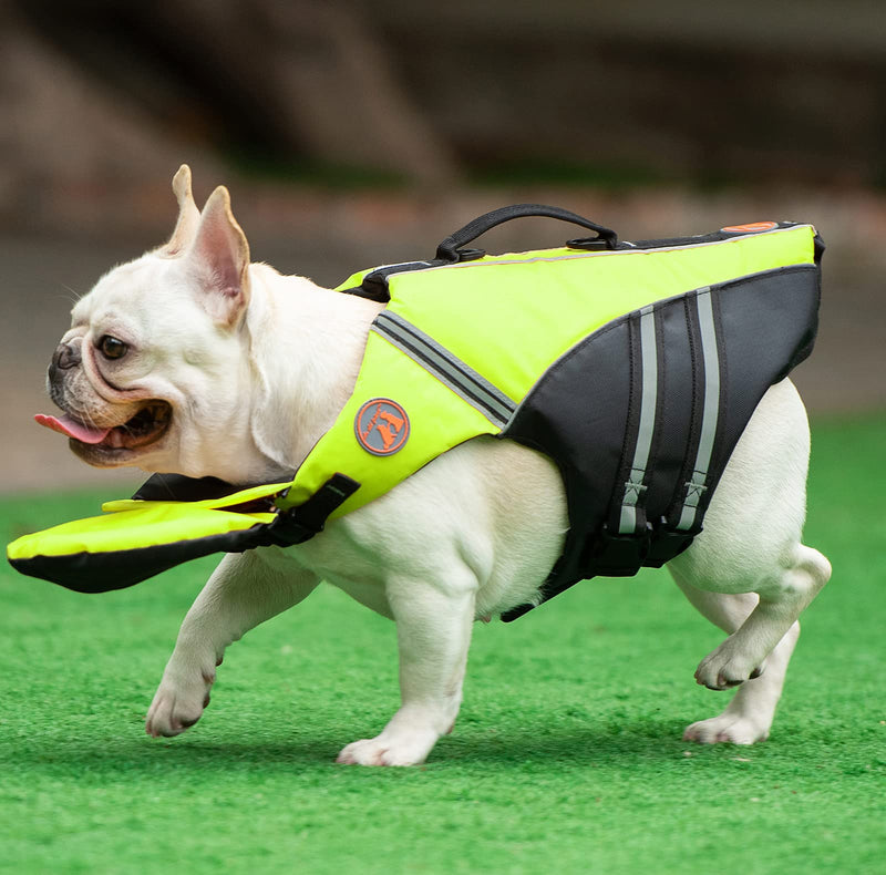 French Bulldog Life Jacket - Professional Dog Safety Vests for Swimming, Superior Buoyancy & Rescue Handle (Chest Girth: 17"-30" Weight: 17-28LB) (green) Fluorescent green