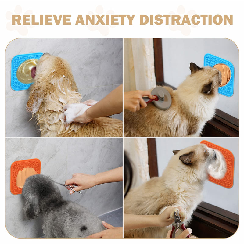 Lick Mat for Dogs Slow Feeder Licking Mat Anxiety Relief Lick Pad with Suction Cups for Peanut Butter Food Treats Yogurt, Pets Bathing Grooming Training Calming Mat - 2 Pack Small 2PCS Blue+Orange - PawsPlanet Australia