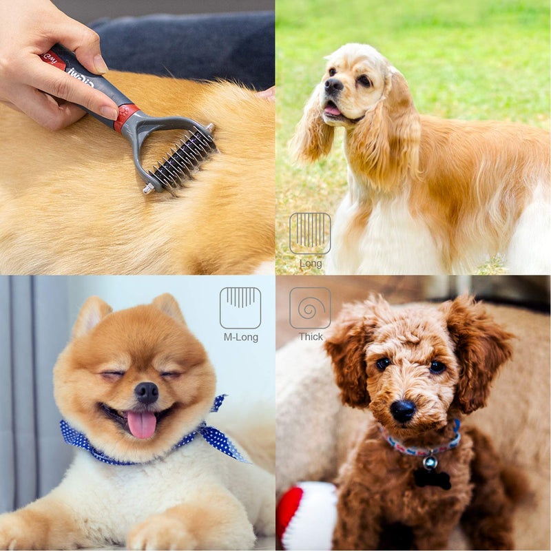 GiGwi Dog Rake for Grooming- 2 Sided Undercoat Pet Grooming Tools-Dog Rakes for Safe and Gentle Shedding and Removing Mats/Duall Head Dematting Comb Brush 11 Teeth for Dogs Cats Kitty and other Pets S ?11 teeth)