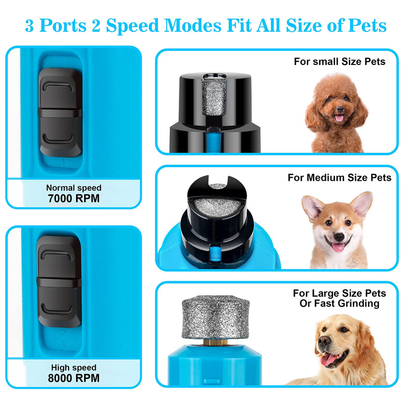 BOUSNIC Dog Nail Grinder with 2 LED Light - Super Quiet Pet Nail Grinder Powerful 2-Speed Electric Dog Nail Trimmer File Toenail Grinder for Puppy Small Medium Large Breed Dogs & Cats (Blue) Blue - PawsPlanet Australia