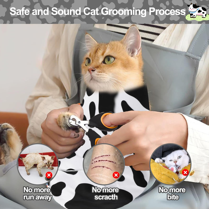 Mity rain Cat Grooming Supplies - Cat Wrap for Cutting Nails with Cat Nail Clipper, Cat Restraint for Nail Clipping to Anti-Runaway/Scratch/Bitten, Cat Swaddle Wrap for Calming & Holding Cat (XLarge) Cow X Large - PawsPlanet Australia