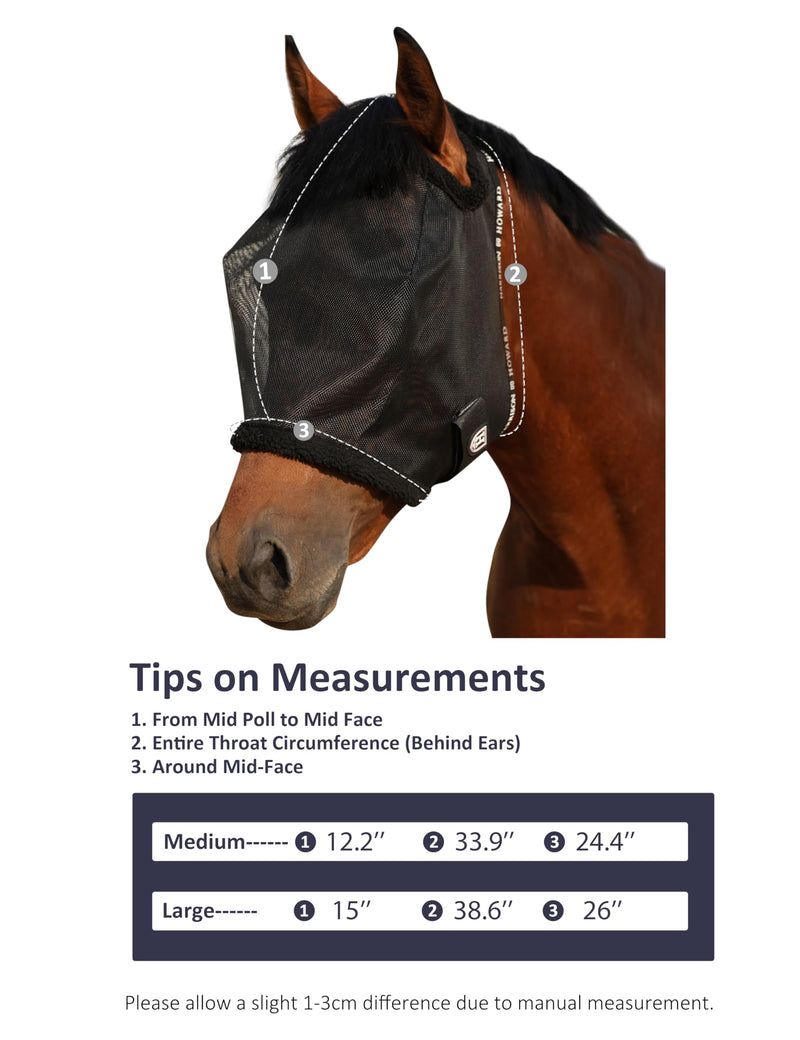 Harrison Howard All Round Mesh Horse Fly Mask UV Protective with Fleece Padded Edging Black L Full (Large) - PawsPlanet Australia