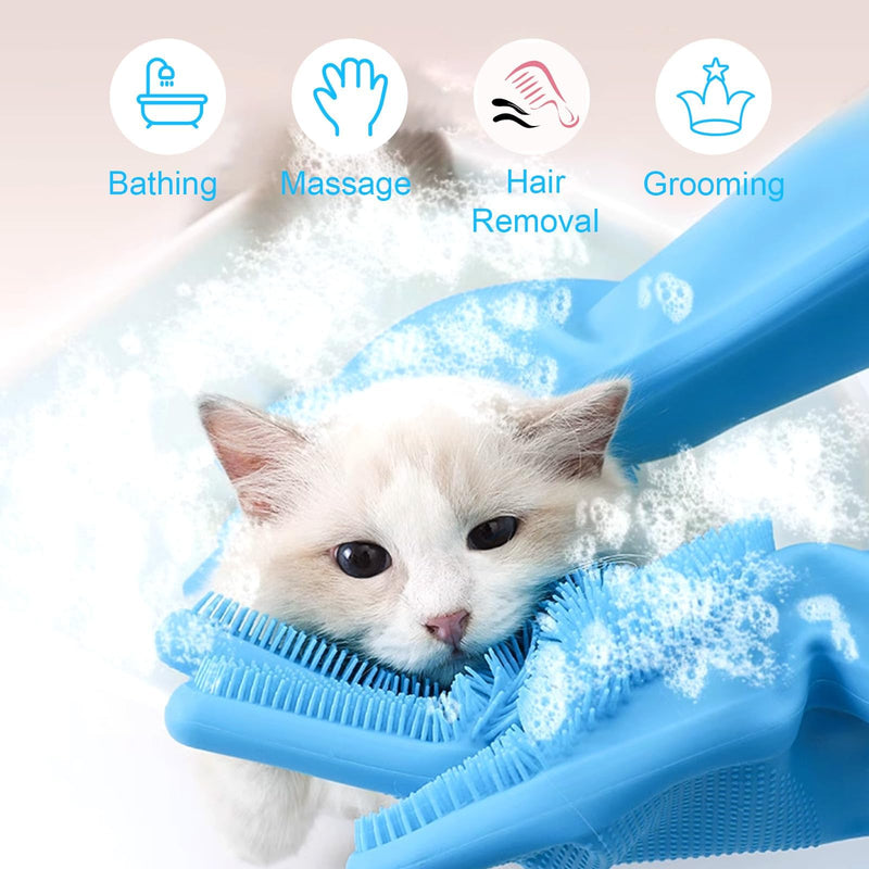 Dog Bath Gloves with 4Pack Dog Toothbrush, Dog Grooming Kit, Dog Finger Toothbrush for Small Breed, Medium Large Dogs, Silicone Dog washing Gloves with High-Density Teeth, Pet Grooming Gloves Blue - PawsPlanet Australia