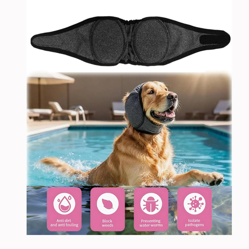 Comfortable Dog Ear Muffs & Snood Protectors, QIANSSE Adjustable Dog Ear Defenders for Bathing Grooming Noise Protection from Thunder Fireworks Includes Dog Ear Wipes (Gray, M)
