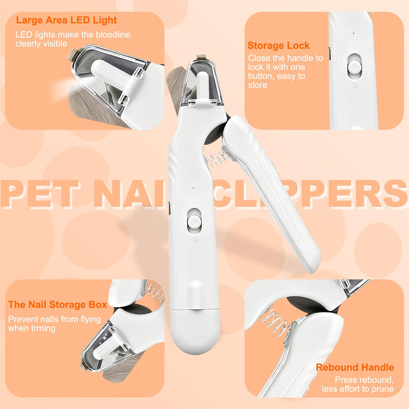 2-in-1 Dog Nail Grinder & Cat Nail Clippers Trimmers for Large Medium Small Dogs Cats Claw Trimmer Quick Sensor with 2 LED Lights Safety Guard USB Rechargeable Dogs Nail Trimmer (White) White - PawsPlanet Australia