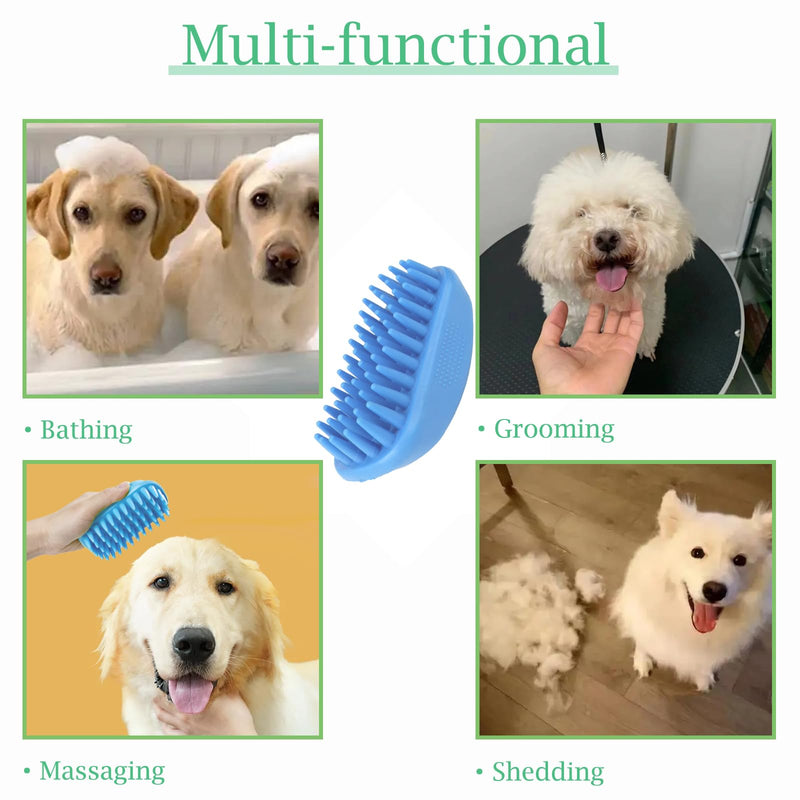Dog Bath Brush, Pet Silicone Shampoo Brush, Rubber Shower Wash Curry Brush for Short Long Haired Dogs Cats Shedding Grooming and Massage, Pet Rubber Brush Removes Loose & Shed Fur (Blue) Blue - PawsPlanet Australia