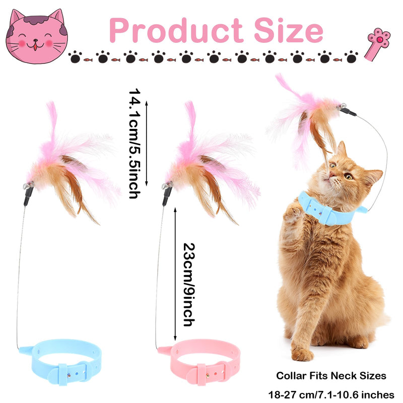 Cat Collar Toys, Cat Teasing Wand with Silicone Collar Adjustable Cat Wand Toy, Funny Cat Stick, Interactive Self Playing Toys Feather Bell for Indoor Cat Playing Training(Blue, Pink) - PawsPlanet Australia
