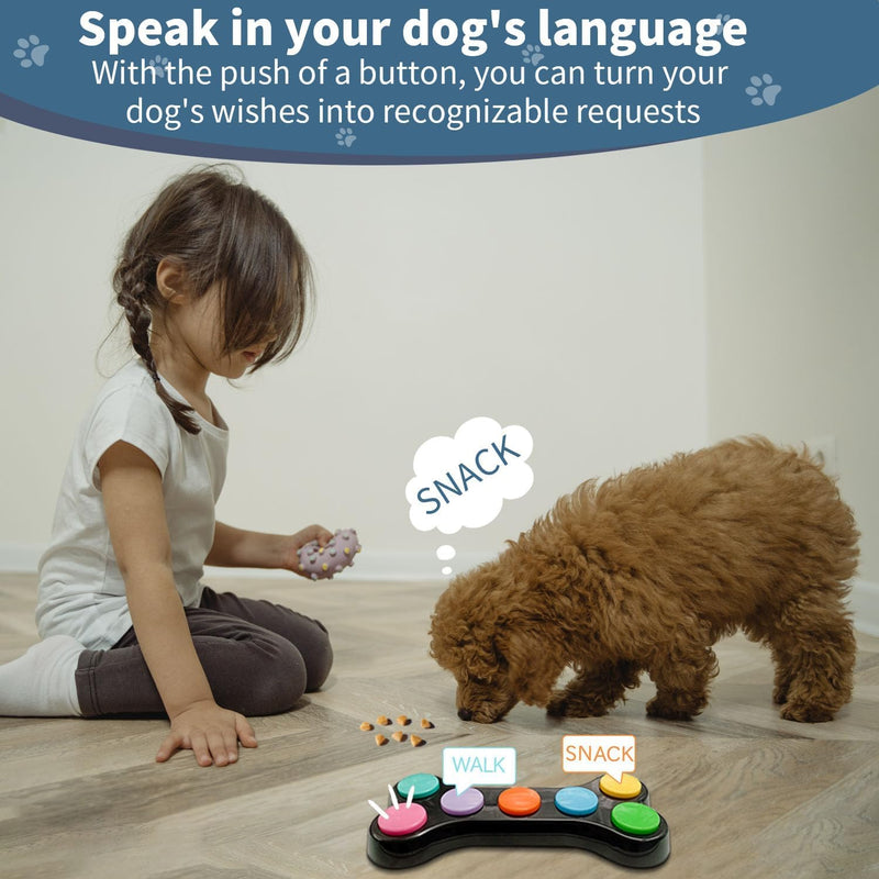 RIBOSY Dog Buttons for Communication, 7 in 1 Dog Talking Button Set, Recordable Training Buzzers for Dogs with 50 Scene Stickers (Battery Included) 7 In 1 Dog Buttons Set (Black) - PawsPlanet Australia