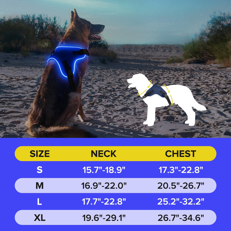 Light Up Dog Harness, Led No-Pull Reflective Dog Vest, Breathable Adjustable Pet Harness with Handle for Outdoor Walking - No More Pulling, Tugging or Choking (Blue, XL) Blue - PawsPlanet Australia