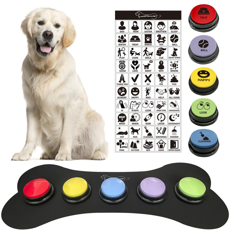 Set of 5 Color Dog Buttons with Rubber Mat for Communication,Dog Talking Buttons,Pet Buttons,Dog Training & Behavior Aids,Train Your Dog to Voice What They Want