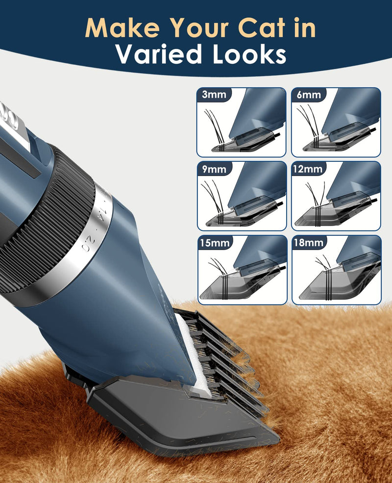 oneisall Quiet Cat Clippers for Matted & Long Hair, 2-Speed Cordless Pet Shaver Grooming Kit for Cats, Small Dogs & Animals (Blue) Blue