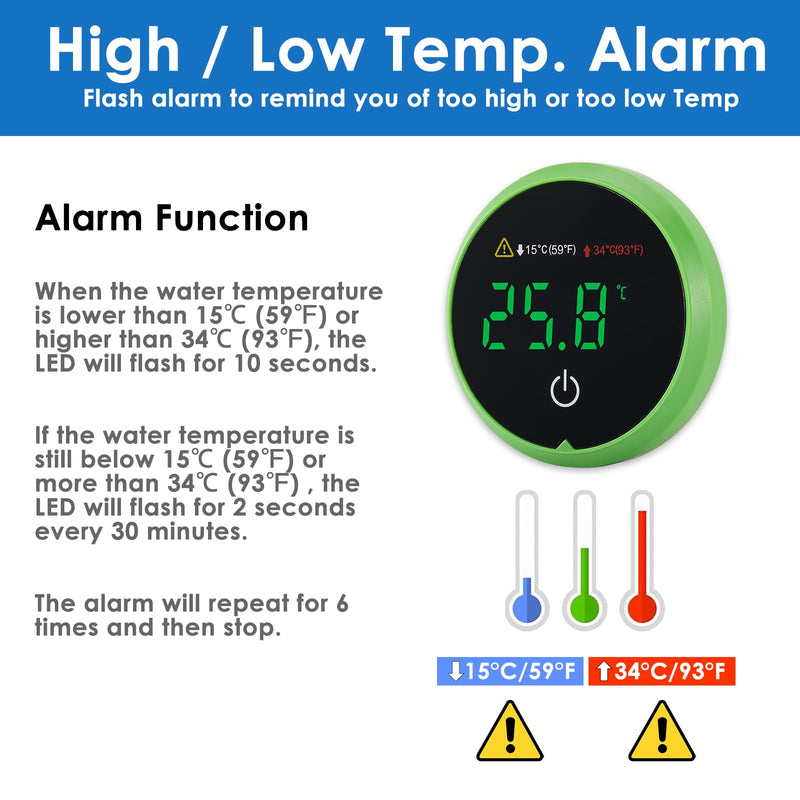 AquarMiracle Digital Aquarium Thermometer Fish Tank Thermometer Touch Screen Thermometer with LCD Display for Fish, Amphibians and Reptiles Circular - PawsPlanet Australia