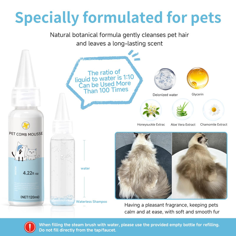 Pet Steam Brush for Dog & Cat – 3-in-1 Spray Hair Removal Comb – Steam for Shedding & Grooming – Water Brush for Long & Short Haired Pets – Spritz Defur Comb – Includes Waterless Shampoo 8in- 1 Shampoo - PawsPlanet Australia