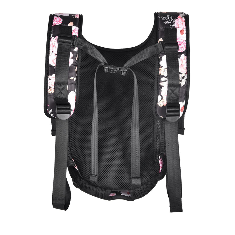 Petmolico Dog Carrier Backpack, Adjustbale Dog Front Backpack Legs Out Puppy Backpack for Small Medium Dogs Travelling Hiking Shopping Black with Peony - PawsPlanet Australia