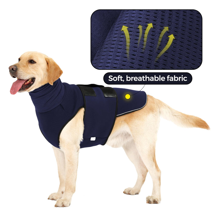 HEYWEAN Dog Anxiety Jacket - Calming Hood Vest with Ear Cover for Thunder, Fireworks & Travel Anxiety Relief S Navy