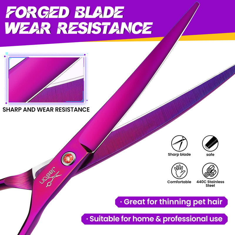 JASON Curved Shears for Dogs - 7.5" Pet Grooming Scissors with Ergonomic Handle Japanese Stainless Steel Trimming Scissor for Dogs, Cats and Other Pets, Sharp (Up-Curved, Purple) Up-curved - PawsPlanet Australia