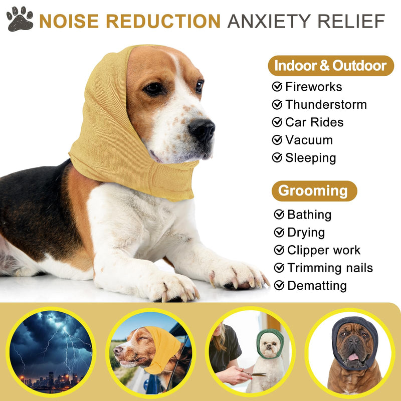 Dog Ear Protectors for Noise Anxiety Relief, Reusable Dog Ear Defenders with Adjustable Headband, Soft & Breathable, for Fireworks, Grooming, Travel (Yellow, M) Yellow