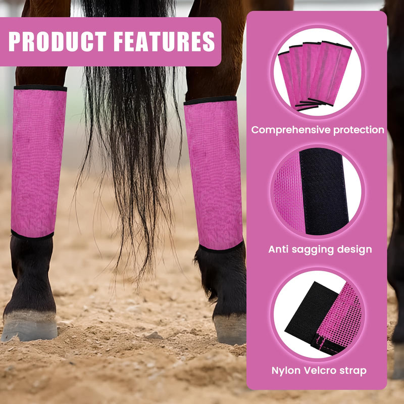 4 Pcs Fly Boots for Horses Mesh Fly Boots for Horses Set of 4 Pony Fly Boots Preventing Flies and Mosquitoes Bites Protect Horses Leggings Breathable Soft and Comfortable Pink